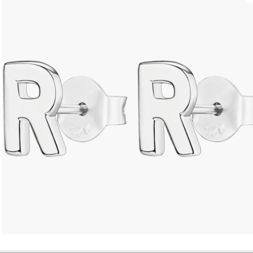 NIB PAVOI 14K Gold Plated Sterling Silver Alphabet Letter Earrings Letter "R"